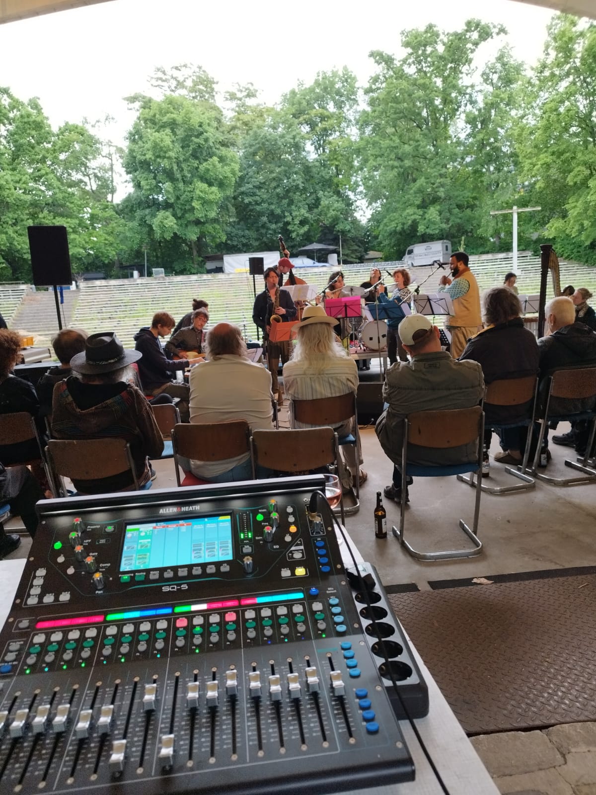Thanos's front-of-house mixing position at an outdoor performance in 2026